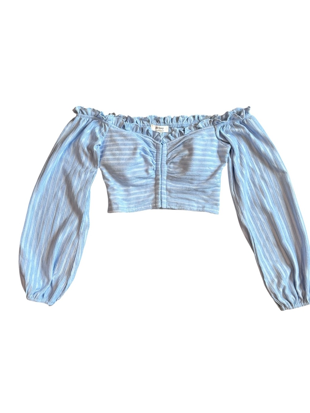 privy Light Blue Striped Off-Shoulder Crop Top